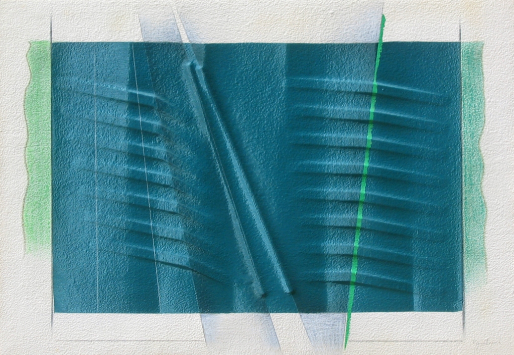 Seta verde, 1987, 65x94 cm, seta su carta estroflessa