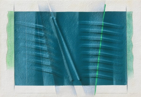 Seta verde, 1987, 65x94 cm, seta su carta estroflessa