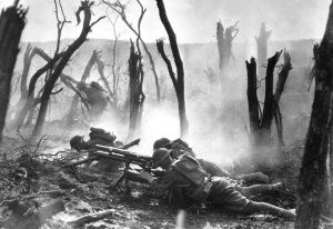 FRANCE Western Front -- 1918 -- Gun crew from Regimental Headquarters Company, 23rd Infantry, firing 37mm gun during an advance against German entrenched positions -- Picture by Lightroom Photos