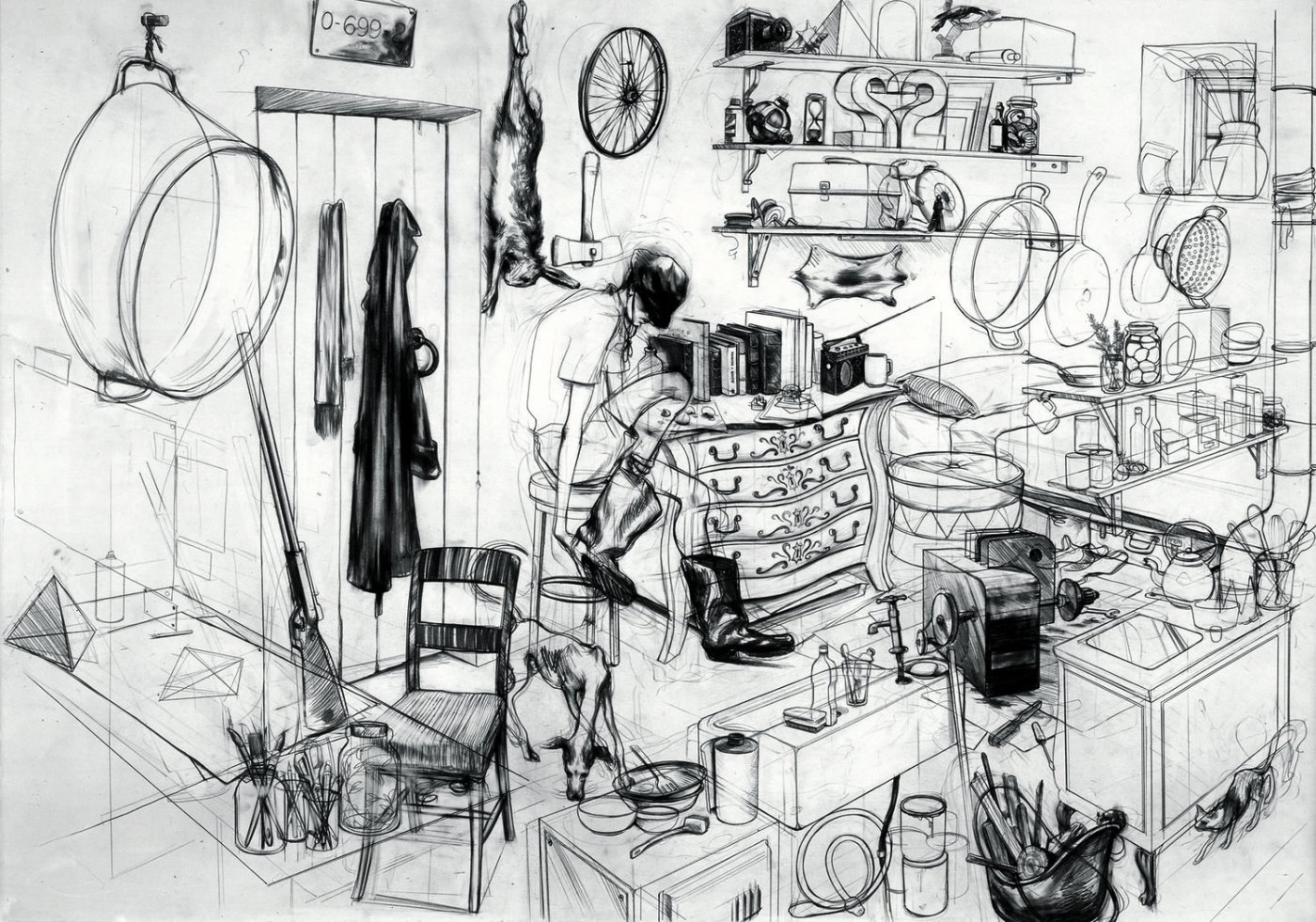 Charles Avery The Hunter's Cabin 2004 Pencil on paper 91 x 66 cm © Charles Avery. Courtesy of the artist and Pilar Corrias, London and Grimm Fine Art, Amsterdam. UBS Art Collection