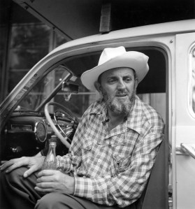 Imogen Cunningham (American, 1883–1976), Ansel Adams in a Truck, Yosemite Valley, 1953, gelatin silver print. Collection of Joyce Linker. © 1953, 2015 Imogen Cunningham Trust - www.imogencunningham.com
